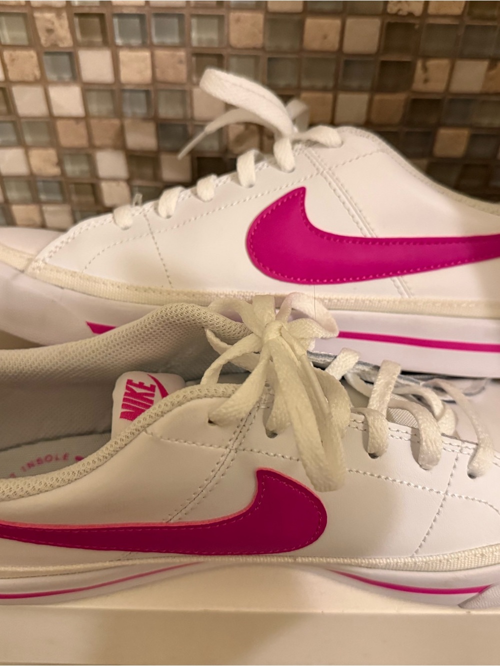 Nike Women’s White Sneakers with Bright Pink Swoosh